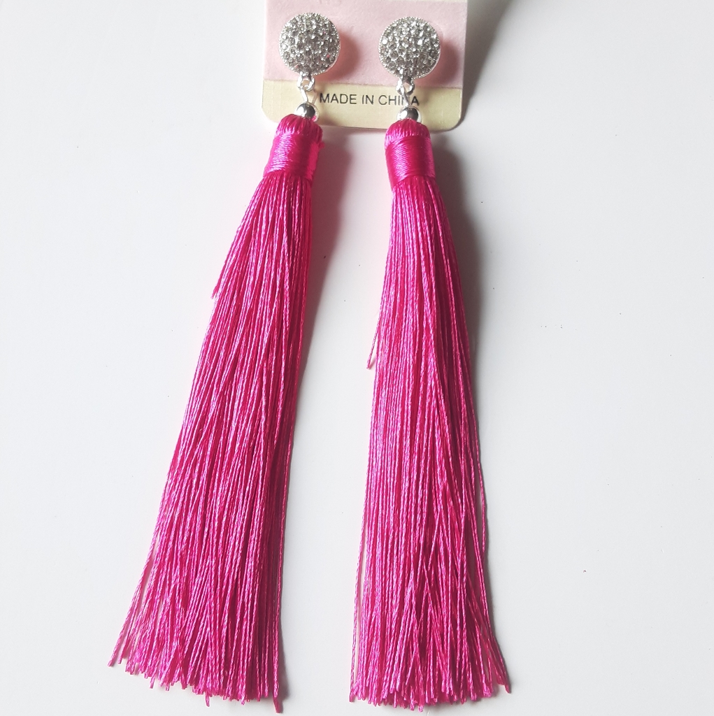 Hp Hot Pink Long Tassel Earrings